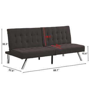 English Elm Wood Frame Futon Sofa Bed with Steel Legs Faux Linen Upholstery for Studio Living W21481810