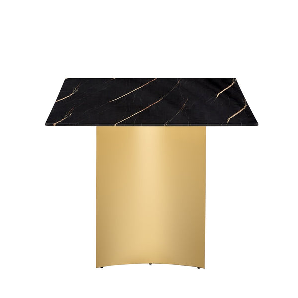 English Elm Only Tempered Glass Tabletop Gold Marble Vein Pattern Large Dining Desk Surface Black W1151119529