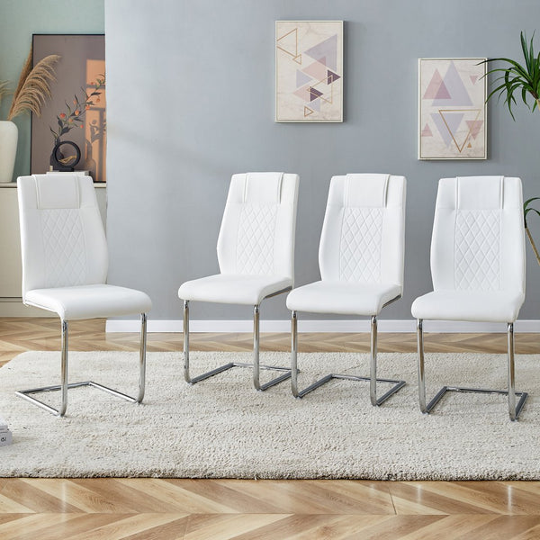 English Elm Modern Padded Dining Chair with Faux Leather Upholstery and Metal Legs — Comfortable, Easy Assembly, Floor-Protecting Feet, Set of 4 White W115168230