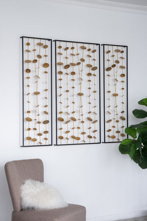 English Elm Set of 3 Iron Sculptural Wall Panels Gold Disc Cascade Art for Modern Living Spaces W2078130317