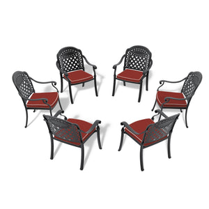 English Elm Cast Aluminum Patio Dining Chair Set Of 6 - Stylish Black Frame & Plush Red Cushions For Comfort W1710S00480