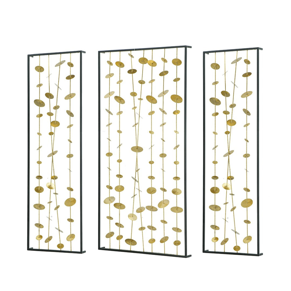 English Elm Set of 3 Iron Sculptural Wall Panels Gold Disc Cascade Art for Modern Living Spaces W2078130317