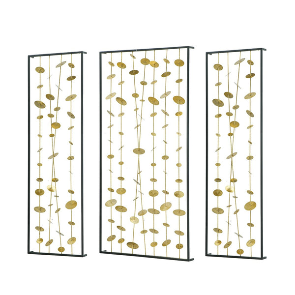 English Elm Set of 3 Iron Sculptural Wall Panels Gold Disc Cascade Art for Modern Living Spaces W2078130317