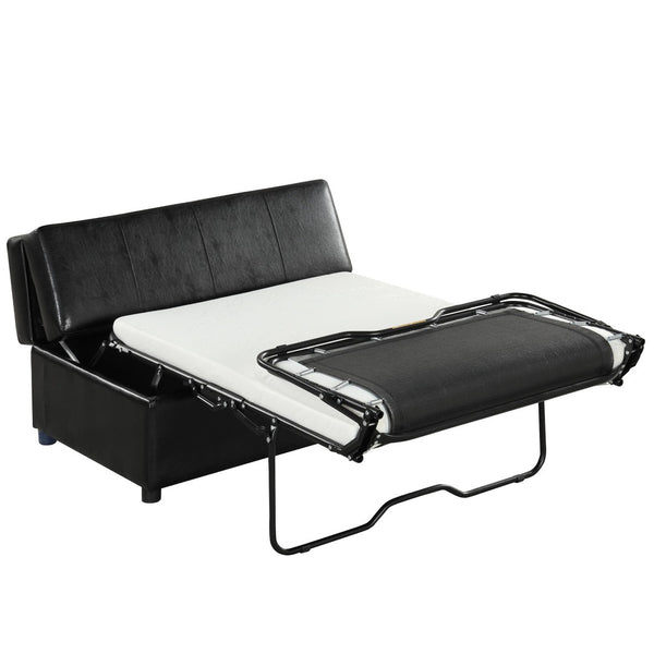 English Elm Twin Folding Ottoman Guest Sleeper Pu Leather Convertible Bed for Studio Apartments Black Pu WF307724AAB