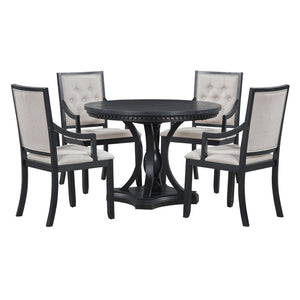 English Elm Trexm Retro Farmhouse Extendable Round Dining Set Oak Veneer Table with 4 Chairs ST000147AAB