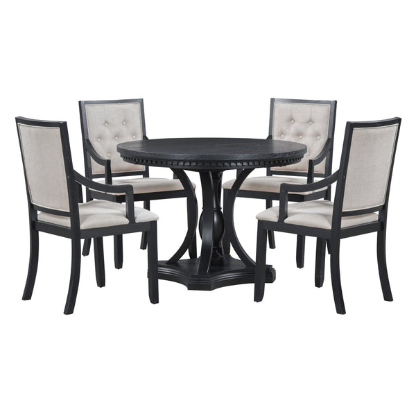English Elm Trexm Retro Farmhouse Extendable Round Dining Set Oak Veneer Table with 4 Chairs ST000147AAB
