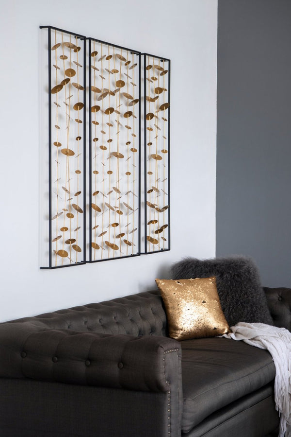 English Elm Set of 3 Iron Sculptural Wall Panels Gold Disc Cascade Art for Modern Living Spaces W2078130317