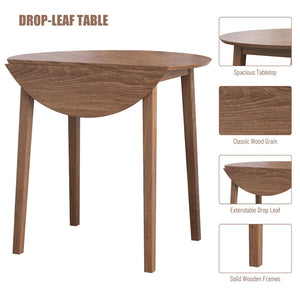 English Elm 3 Piece s Retro Round Counter Height Drop-Leaf Table With 2 Upholstered Chairs Rubber Wood Dining Table Set Pub Set With Pu Leather Cushion For Small Space Kitchen Walnut Color