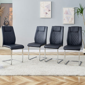 English Elm Modern Dining Chairs With Faux Leather Padded Seat Dining Living Room Chairs Upholstered Chair With Metal Legs Design For Kitchen, Living, Bedroom, Dining Room Side Chairs Set Of 4 (Black+Pu) C-001