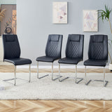 Modern Dining Chairs Set of 4, Faux Leather Padded Seat, Metal Legs, Black, C-001