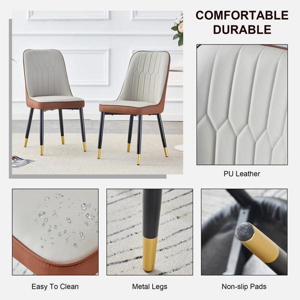 English Elm Light chic PU dining chairs set of 2 in Brown & Light Gray — sponge cushion, metal legs, modern style, easy assembly W1151P164672