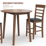 English Elm 3 Piece s Retro Round Counter Height Drop-Leaf Table With 2 Upholstered Chairs Rubber Wood Dining Table Set Pub Set With Pu Leather Cushion For Small Space Kitchen Walnut Color