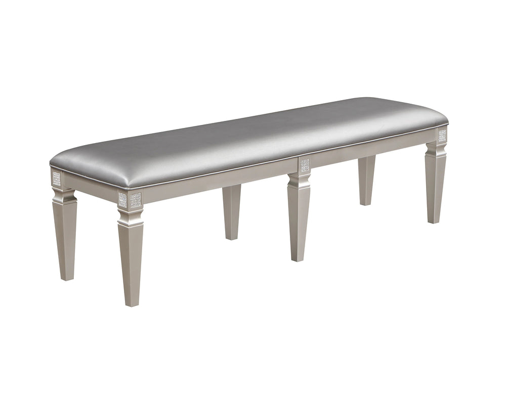 English Elm 1-Pc Modern Glam Long Bench Upholstered Seat 60" Sparkling Embellishments Silver Gray Finish Dining B011130714