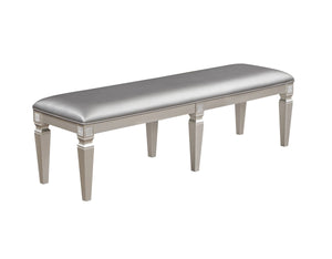 English Elm 1-Pc Modern Glam Long Bench Upholstered Seat 60" Sparkling Embellishments Silver Gray Finish Dining B011130714