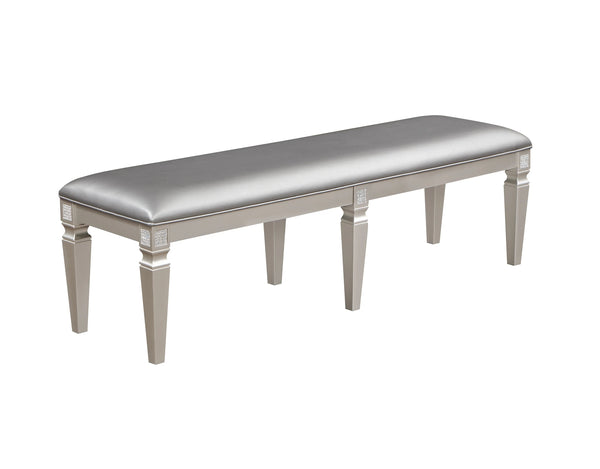 English Elm 1-Pc Modern Glam Long Bench Upholstered Seat 60" Sparkling Embellishments Silver Gray Finish Dining B011130714