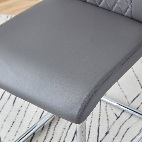 English Elm Modern Pu Leather Upholstered Dining Chairs Set of 8 with Chrome Metal Legs for Kitchen Grey W1151S00425