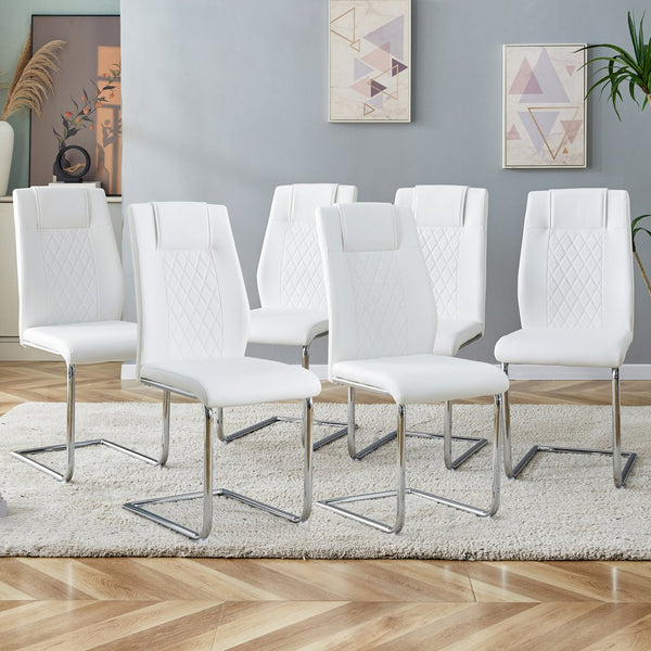 English Elm Modern Dining Chairs Set of 6 Faux Leather Upholstered Seats with High-Density Foam & Metal Legs, Sleek Comfort White W115181771