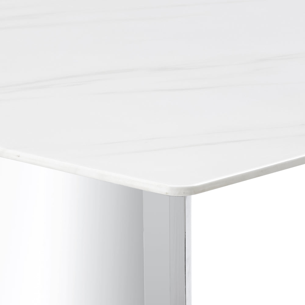 English Elm Modern Minimalist Dining Table With White Imitation Marble Top & Silver Metal Legs - Versatile Design W1151S00386