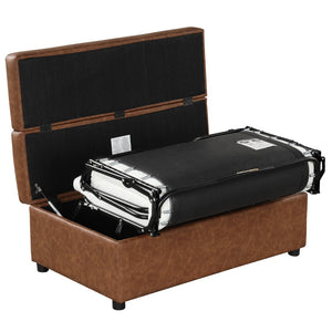 English Elm Twin Folding Ottoman Guest Sleeper Pu Leather Convertible Bed for Studio Apartments Brown WF307724AAD