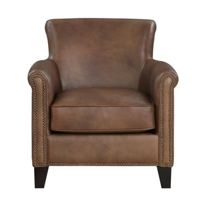 English Elm Classic Transitional Braintree Accent Chair Brown Top-Grain Leather Split-Grain Match Nailhead Trim Seating 31.5x35x34" B011130718