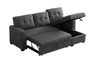 English Elm Upholstered Convertible Pull-Out Sectional Sofa with Chaise and Removable Cushions for Guests Dark Gray B102S00001
