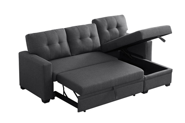 English Elm Upholstered Convertible Pull-Out Sectional Sofa with Chaise and Removable Cushions for Guests Dark Gray B102S00001