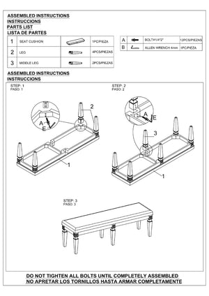 English Elm 1-Pc Modern Glam Long Bench Upholstered Seat 60" Sparkling Embellishments Silver Gray Finish Dining B011130714