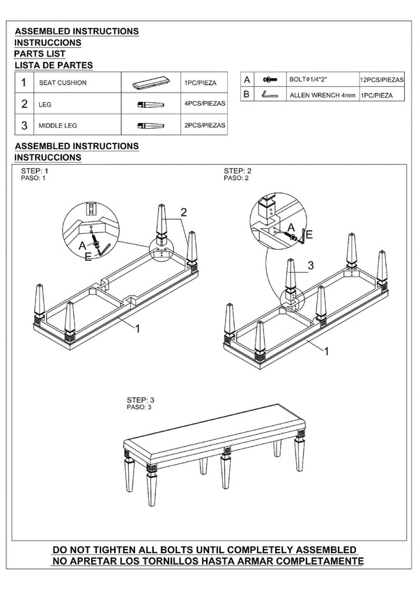English Elm 1-Pc Modern Glam Long Bench Upholstered Seat 60" Sparkling Embellishments Silver Gray Finish Dining B011130714