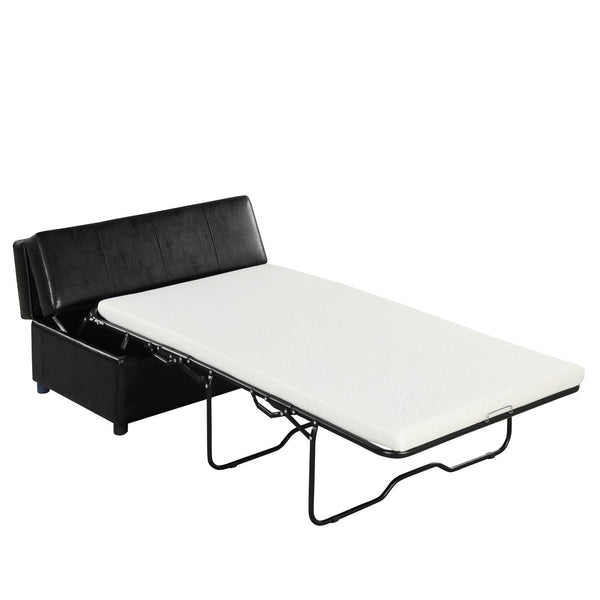 English Elm Twin Folding Ottoman Guest Sleeper Pu Leather Convertible Bed for Studio Apartments Black Pu WF307724AAB