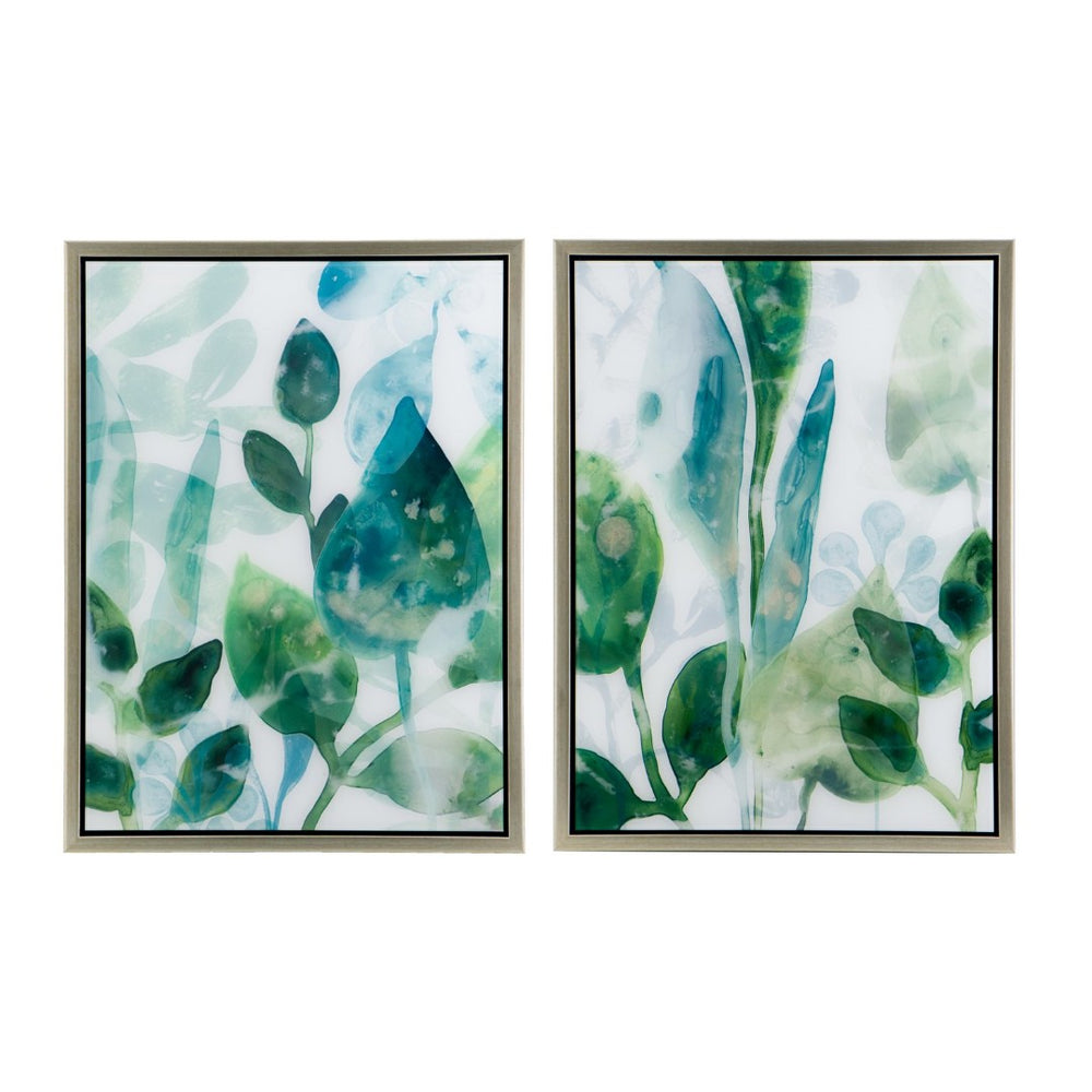English Elm 19" Framed Acrylic Botanical Wall Art Set of 2 Watercolor Leaf Panels for Home Decor W2078130316