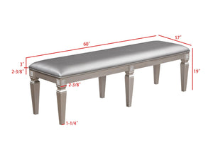English Elm 1-Pc Modern Glam Long Bench Upholstered Seat 60" Sparkling Embellishments Silver Gray Finish Dining B011130714