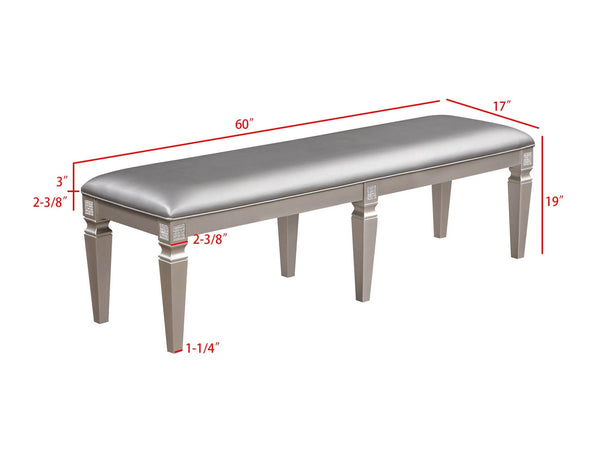 English Elm 1-Pc Modern Glam Long Bench Upholstered Seat 60" Sparkling Embellishments Silver Gray Finish Dining B011130714