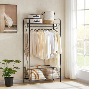 Hearth and Haven Freestanding Garment Rack, Open-Style Wardrobe, Hanging Rail with Metal Basket, and Heavy-Duty Metal Clothes Rack, Bathroom Storage Shelves W2167130767