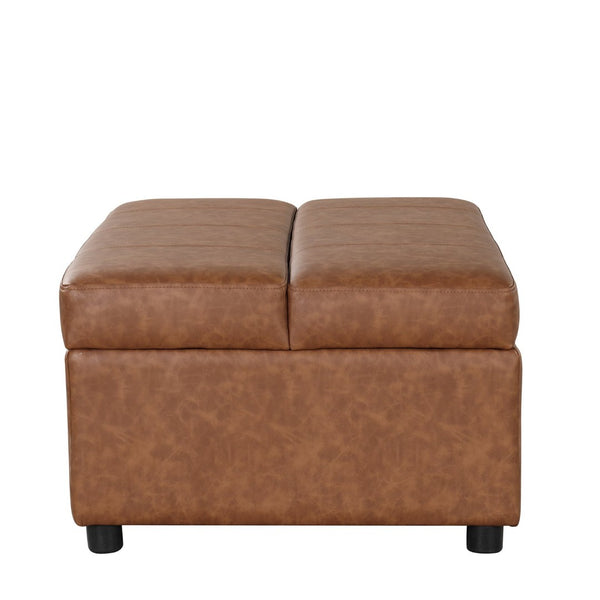 English Elm Twin Folding Ottoman Guest Sleeper Pu Leather Convertible Bed for Studio Apartments Brown WF307724AAD