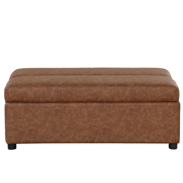 English Elm Twin Folding Ottoman Guest Sleeper Pu Leather Convertible Bed for Studio Apartments Brown WF307724AAD