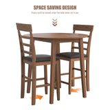 English Elm 3 Piece s Retro Round Counter Height Drop-Leaf Table With 2 Upholstered Chairs Rubber Wood Dining Table Set Pub Set With Pu Leather Cushion For Small Space Kitchen Walnut Color