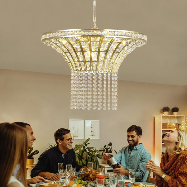 English Elm (Same 24" Modern Crystal Round Chandelier Gold Finish - Elegant Cascading Bead Pendant Light for Dining, Foyer, Living Room (No Bulbs) W1340120181