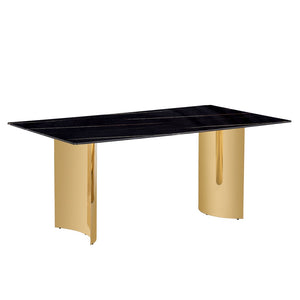 English Elm Only Tempered Glass Tabletop Gold Marble Vein Pattern Large Dining Desk Surface Black W1151119529