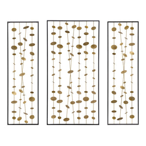 English Elm Set of 3 Iron Sculptural Wall Panels Gold Disc Cascade Art for Modern Living Spaces W2078130317