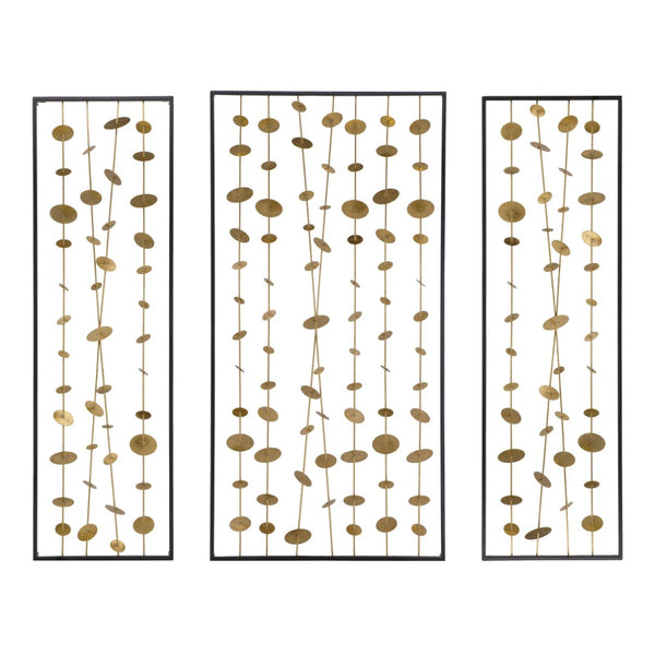 English Elm Set of 3 Iron Sculptural Wall Panels Gold Disc Cascade Art for Modern Living Spaces W2078130317