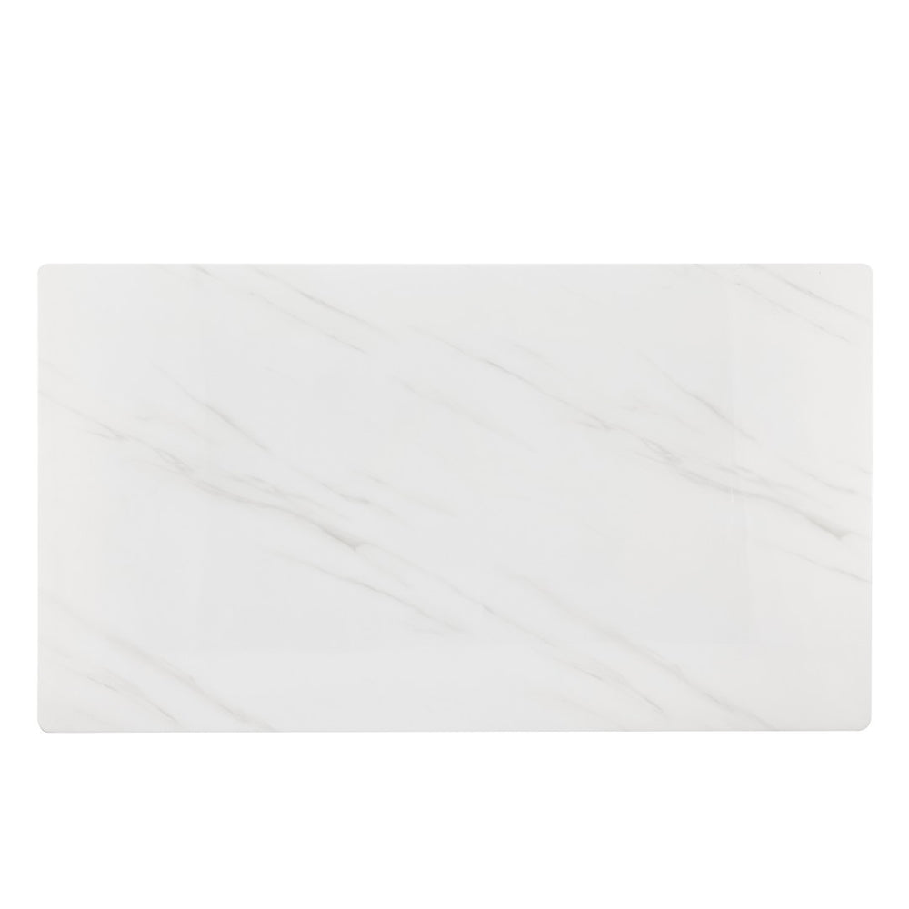English Elm Only Tempered Glass Tabletop Gold Marble Vein Pattern Large Dining Desk Surface White W1151119533
