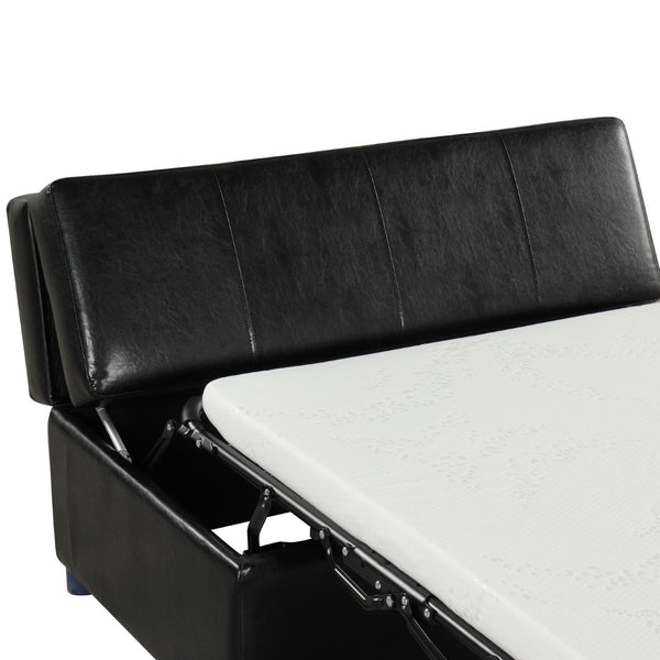 English Elm Twin Folding Ottoman Guest Sleeper Pu Leather Convertible Bed for Studio Apartments Black Pu WF307724AAB