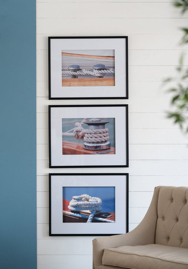 English Elm 30" Nautical Rope Knot Framed Print Set of 3 Black Gallery Wall Art Coastal Decor W2078130312