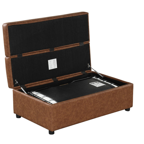 English Elm Twin Folding Ottoman Guest Sleeper Pu Leather Convertible Bed for Studio Apartments Brown WF307724AAD