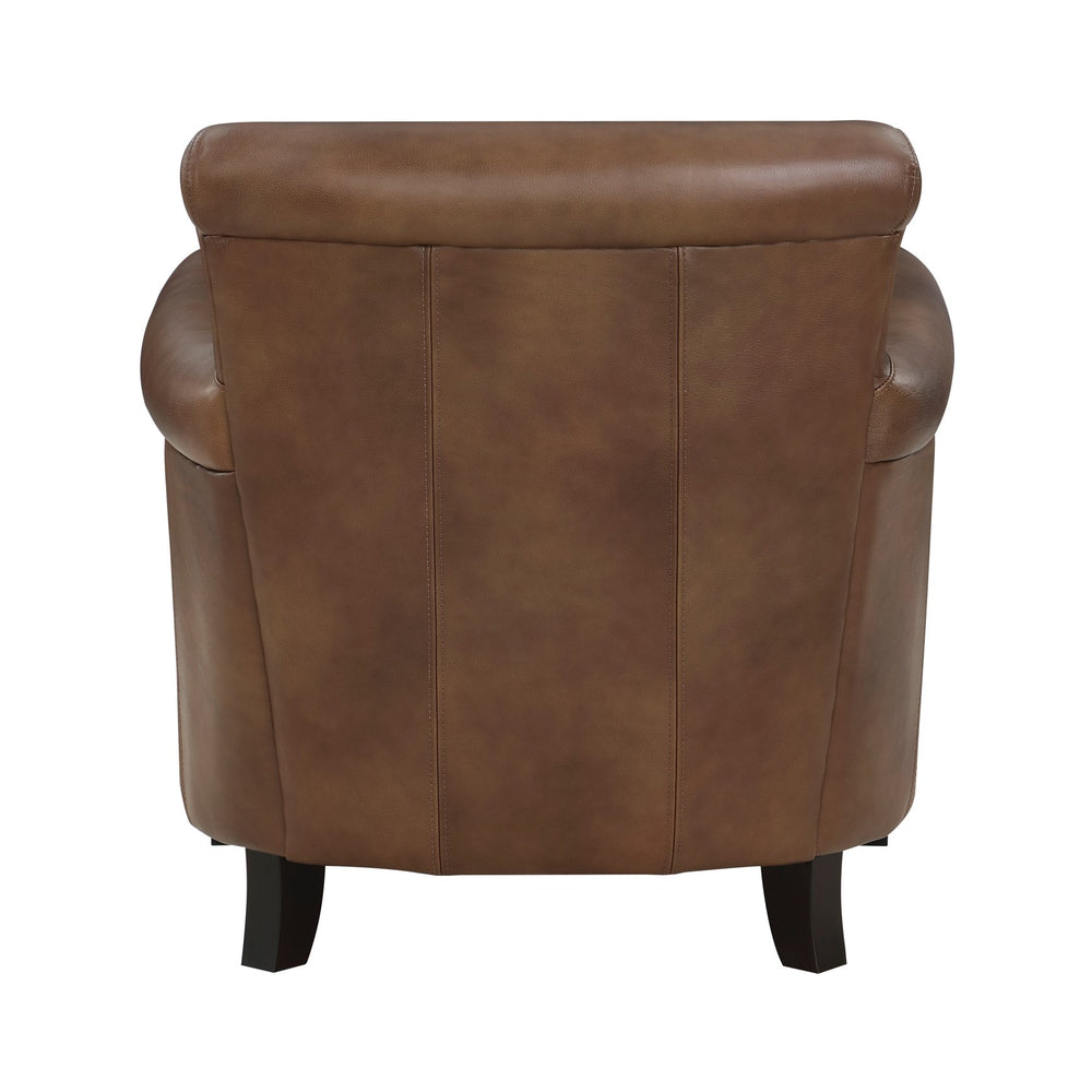 English Elm Classic Transitional Braintree Accent Chair Brown Top-Grain Leather Split-Grain Match Nailhead Trim Seating 31.5x35x34" B011130718