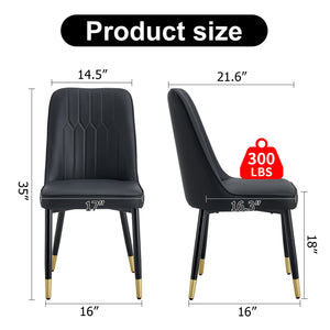 English Elm Modern Dining Chairs Set Of 8 - Elegant Black Pu Leather With Gold Accents, Perfect For Any Space W1151S03044
