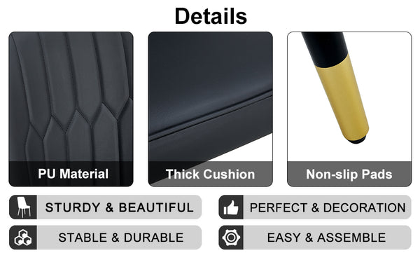 English Elm Modern Dining Chairs Set Of 6 - Plush Black Pu Leather With Stylish Gold Accents & Metal Legs W1151S03048