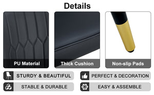 English Elm Modern Dining Chairs Set Of 8 - Elegant Black Pu Leather With Gold Accents, Perfect For Any Space W1151S03044