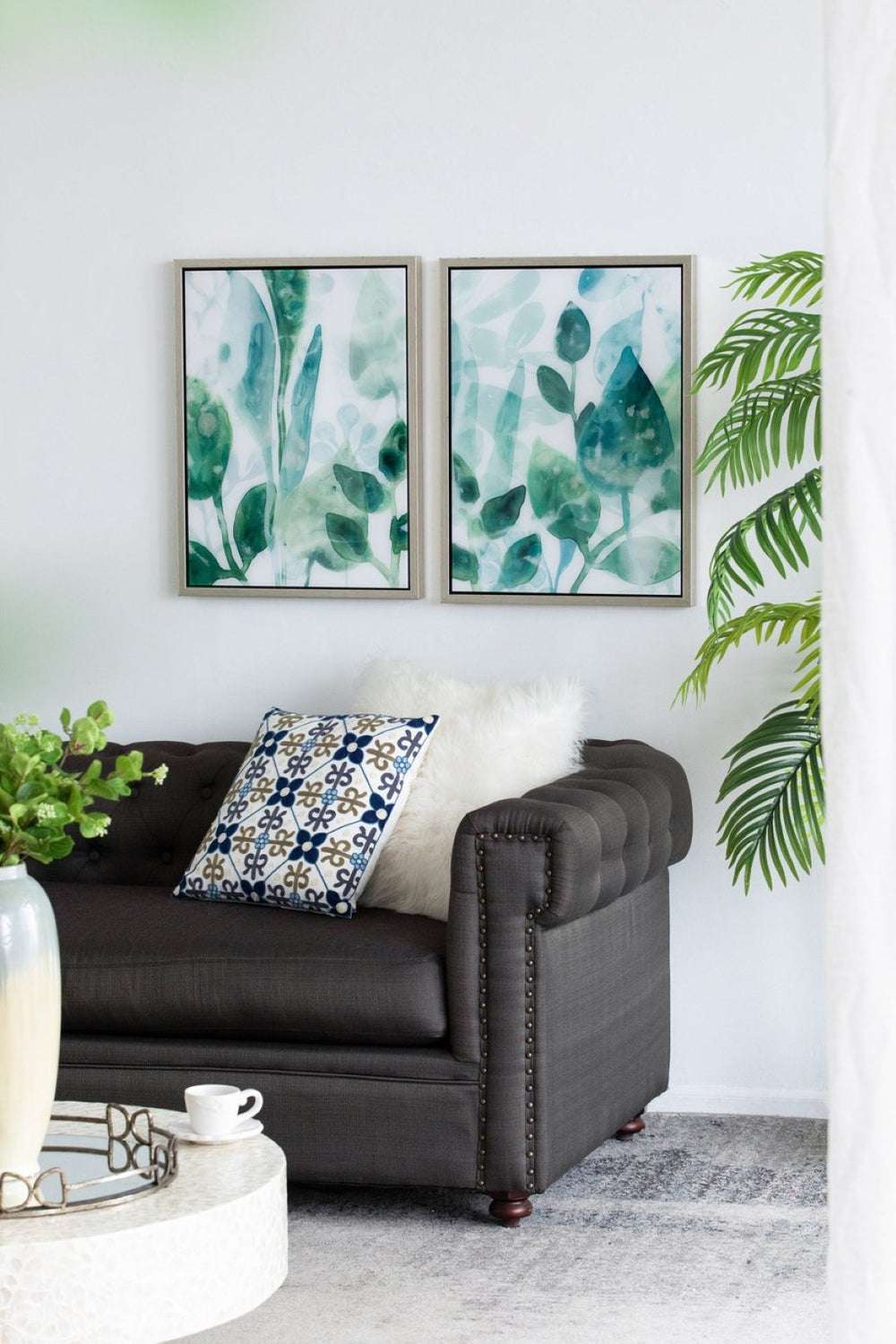 English Elm 19" Framed Acrylic Botanical Wall Art Set of 2 Watercolor Leaf Panels for Home Decor W2078130316
