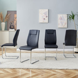 English Elm Modern Pu Leather Upholstered Dining Chairs Set of 8 with Chrome Metal Legs for Kitchen Black W1151S00423
